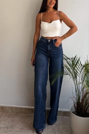 Jeans wide leg lavado oscuro