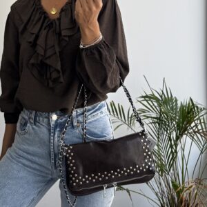 bolso polipiel tachuelas marron