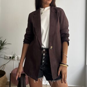 chaqueta basica antelina chocolate