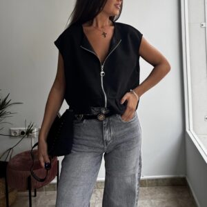 chaleco bomber antelina negro