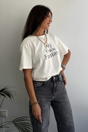 Camiseta manga corta blanca letras