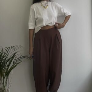 Pantalón balloon tela marrón 002