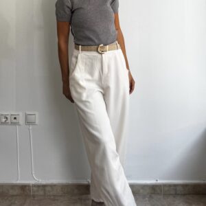 Pantalón tela baggy beige