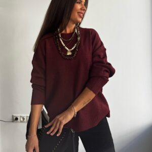 Jerséis burdeos cuello caja