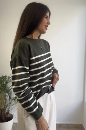 Jersey rayas verde/ blanco botones