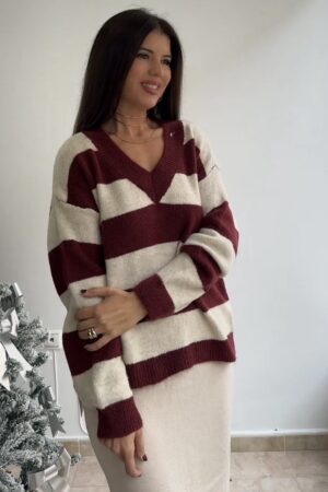 Jersey pico rayas burdeos/ beige