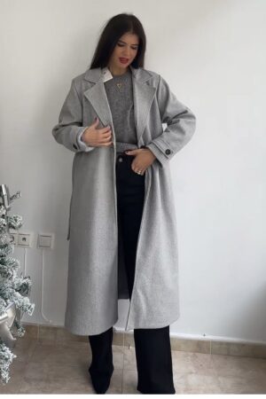 Abrigo gris jaspeado botón puños