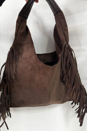 Conjunto de bolso marrón flecos