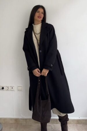 Abrigo negro forrado botón puños