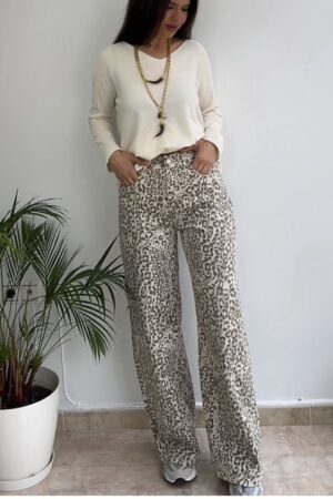 Wide leg leopardo beige