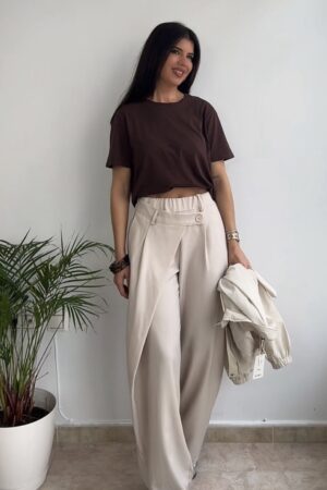 Pantalón barrel cruzado beige