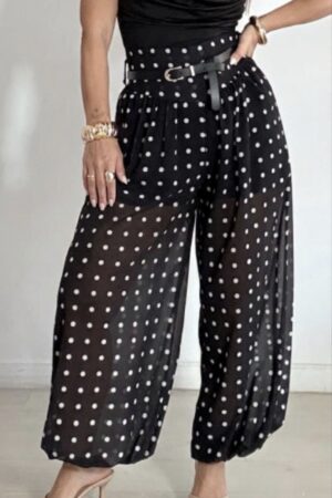 Pantalón bombacho negro  gasa lunares