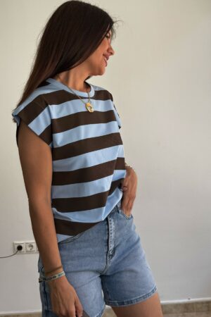 Camisetas rayas marrón y celeste