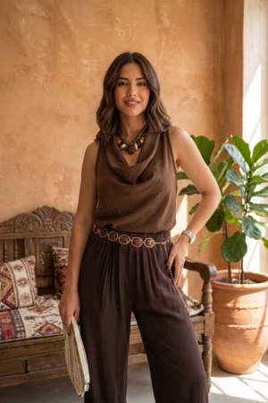 Blusa cuello fluido marrón claro