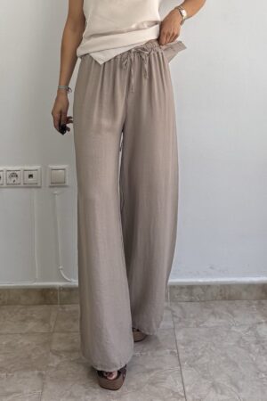 Pantalón tipo lino topo
