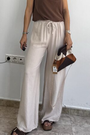 Pantalón tipo lino beige claro