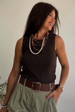Camiseta canalé marron