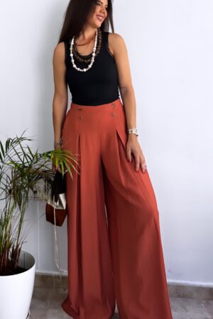 Pantalón pierna ancha teja botones