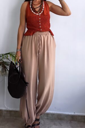 Pantalón bombacho tipo lino camel