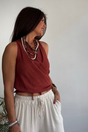 Chaleco tipo lino teja