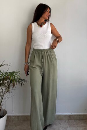 Pantalón tipo lino  verdoso