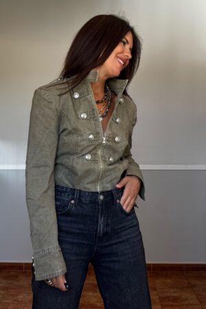 Chaqueta napoleón denim verde
