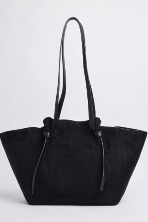bolso tote negro efecto piel de ante