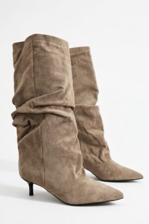 Botas altas tacon bajo beige